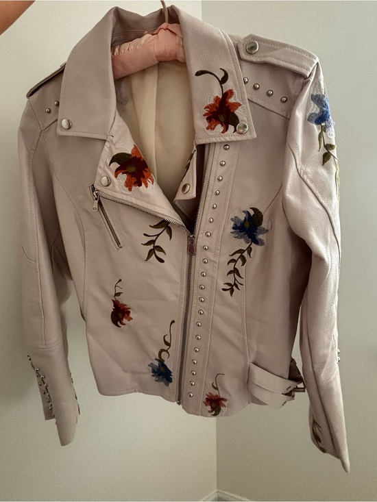 Jackets & Blazers - Embroidered Cream Floral Vegan Leather Jacket